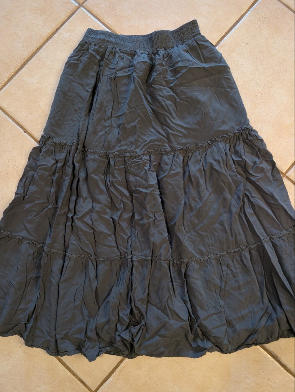Green Tiered Maxi Skirt - Lightweight Gathered Panels